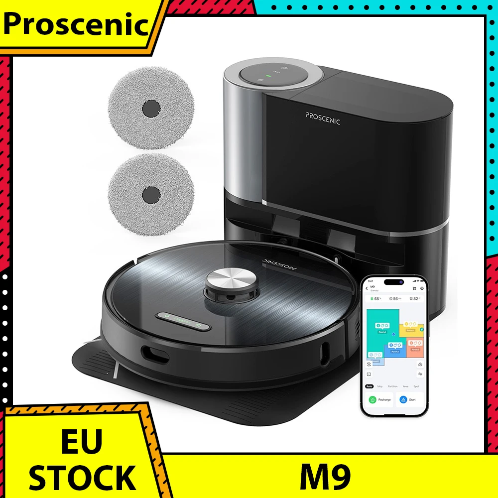 Proscenic M9 Robot Vacuum Cleaner Laser Navigation 4500Pa Suction Dual Rotation Mops Carpet Detection 2.5L Dust Bag 5200mAh