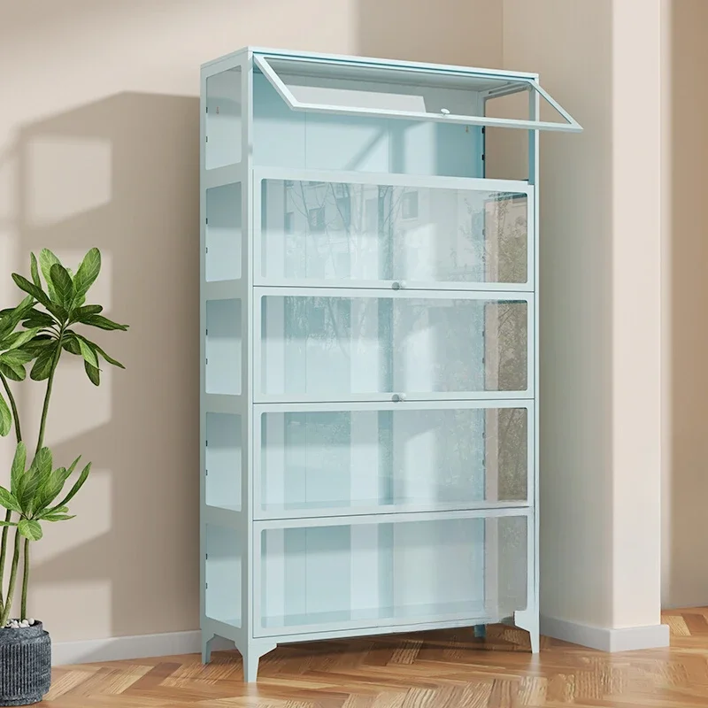 Figure Display Cabinet Glass Display Cabinet Living Room Transparent Display Stand Steel Household Dust Storage Cabinet