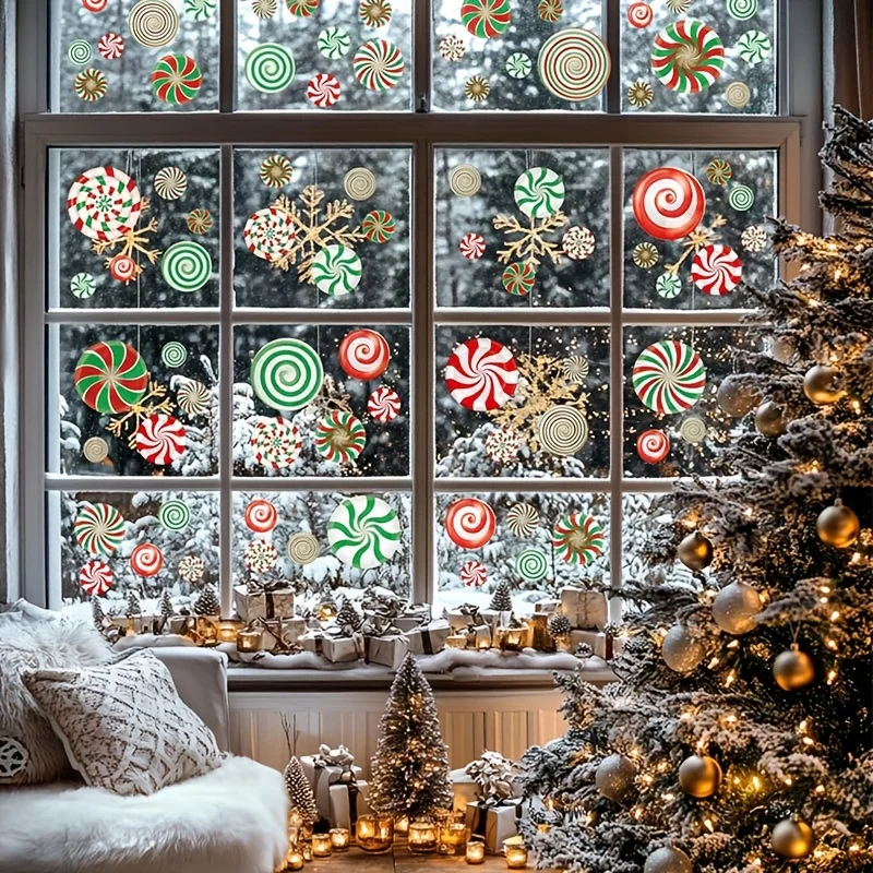 33pcs Large Christmas Candyland Decal Set - Festive Wall & Floor Stickers for Holiday Party Decorations, No Battery Needed