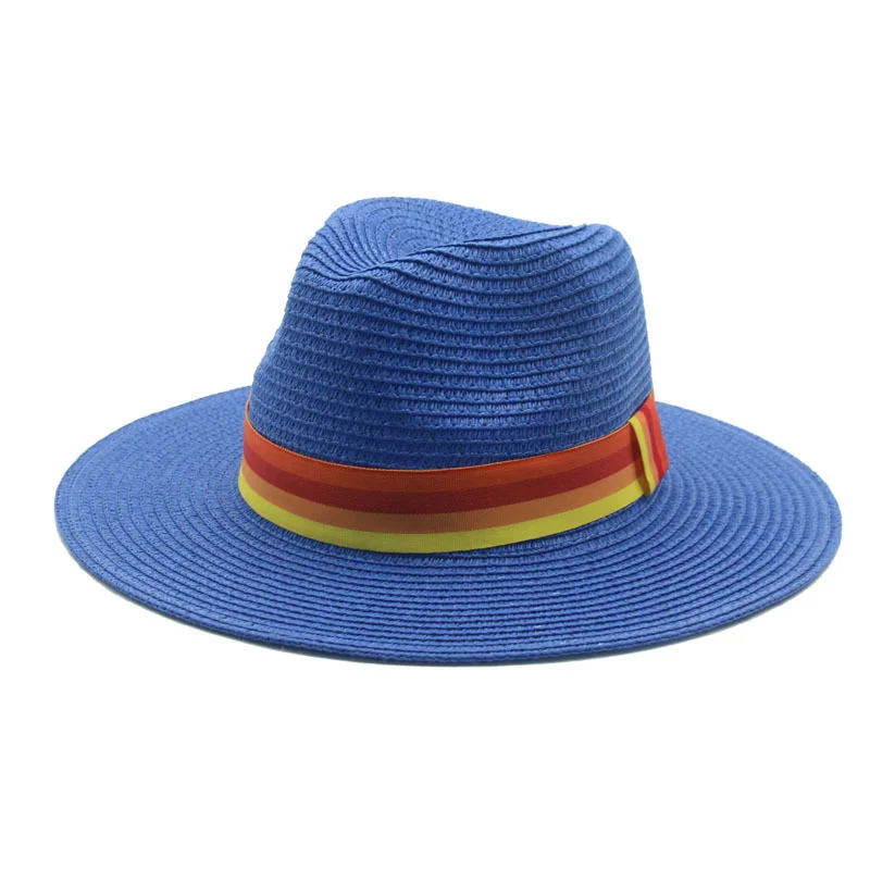 Summer Hats Women Men Wide Brim Ribbon Band Green Red Sun Hats Sun Protection Casual Outdoor Beach Straw Hats Sombreros De Mujer image 3
