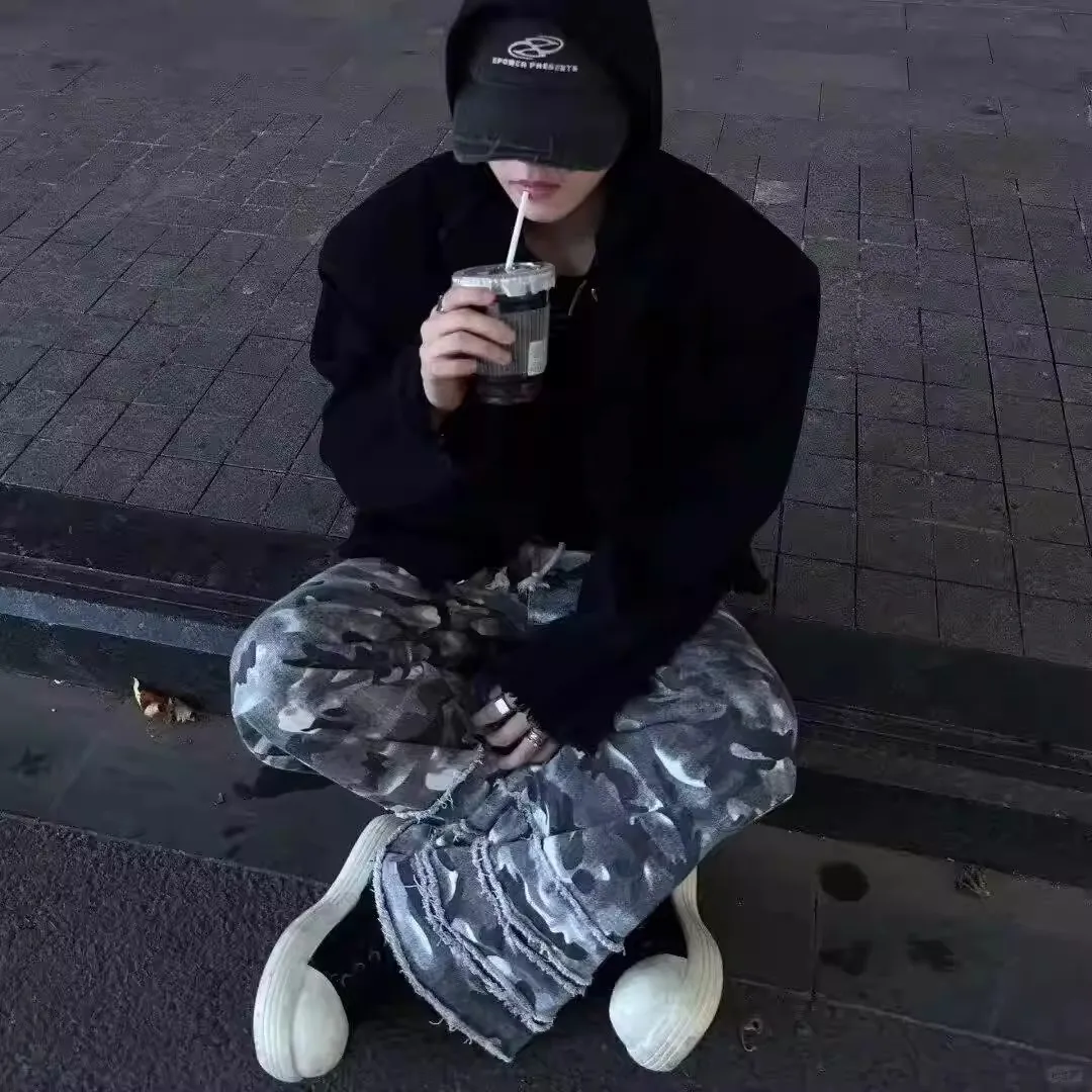 

Летние мужские джинсы большого размера в американском ретро-стиле, свободные, камуфляжные, прямые, широкие штанины, модный бренд, уличный стиль