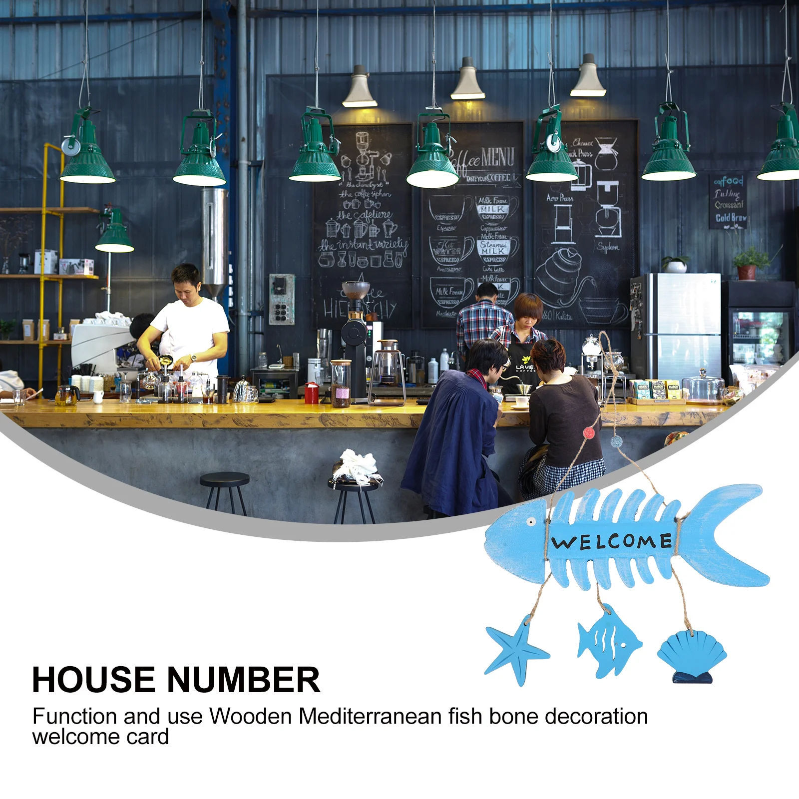 

2Pcs Fish Bone Welcome Signs Wooden Mediterranean Style Door Hanging Boards Home Porch Entry Wall Decor Welcome Signs