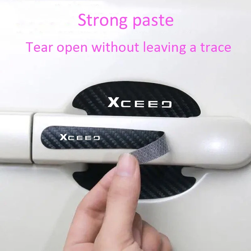 8pcs Car Exterior Auto Door Bowl Handle Decals Anti Scratch Protection Stickers for Kia XCEED Logo Carbon Fiber Tape Styling