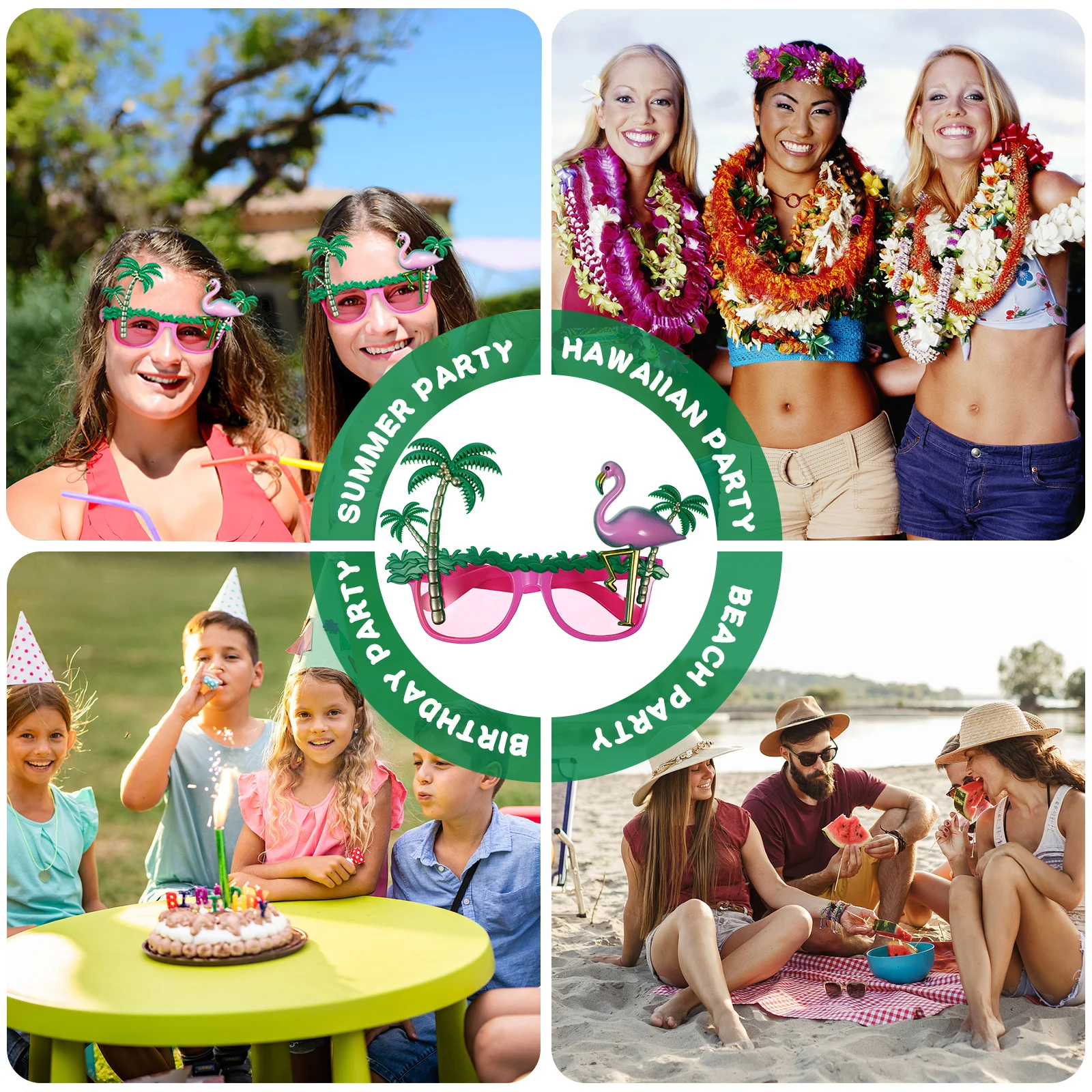 2Pcs Flamingo Glasses Hawaiian Summer Luau Party Sunglasses Lightweight Plastic Beach Party Photo Props Flamingo Glasses