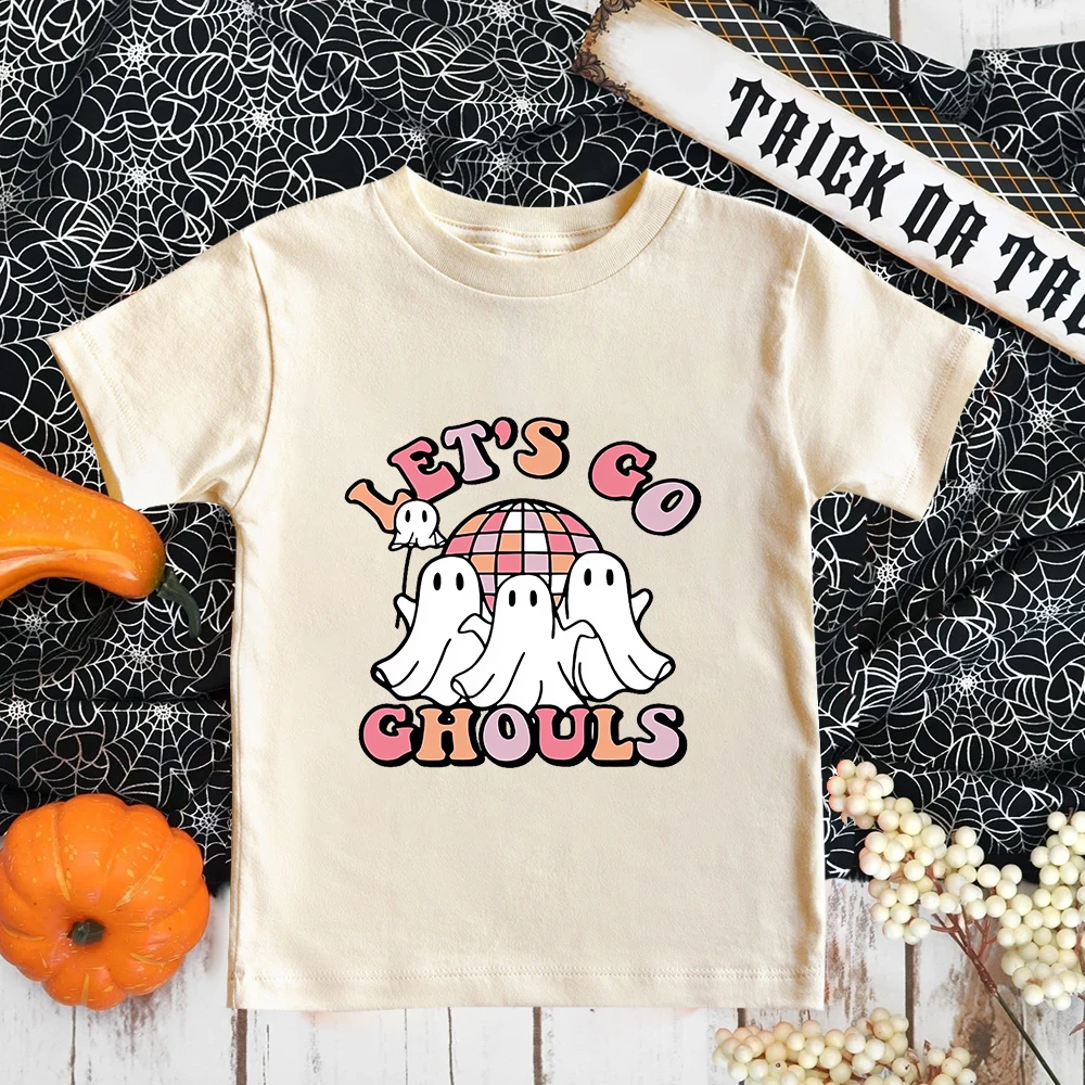 

Let's Go Ghost Toddler Shirt Fall Retro Kids Shirts Cute Pumpkin Natural Toddler Tee Kids Halloween TShirt Cute Fall Toddler Top