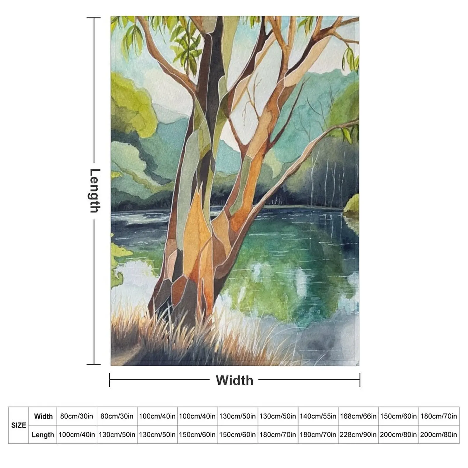 Abstract watercolour of a gum tree in pretty river setting Throw Blanket Kid'S Warm Polar bed plaid Plaid Hair Blankets