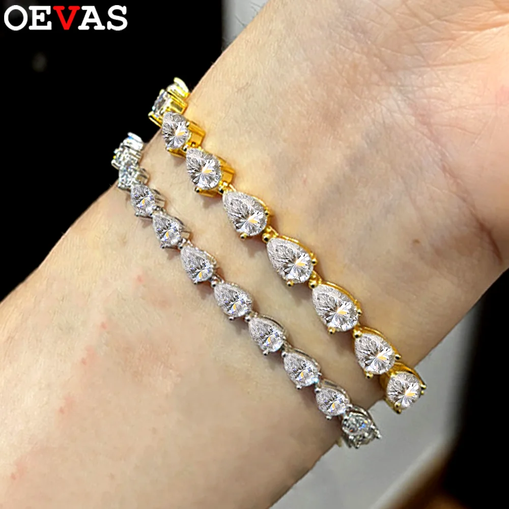 

OEVAS Waterdrop Full Moissanite Tennis Bracelet For Women S925 Sterling Silver Pear Lab Diamond Sparkling Luxury Fine Jewelry