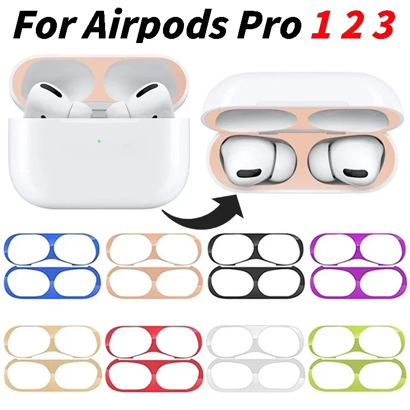 Dust-proof Scratchproof Sticker for Airpods Pro 1 2 3 Earphone Metal Cover Film for Apple Air Pods 2 1 Headphone Charging Box