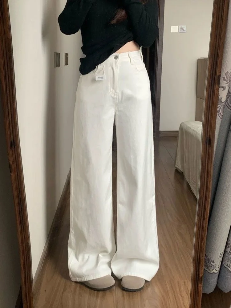 High Waist Straight Leg Jeans Women's Loose Fit Flared Pants White Denim Trousers Spring 2026 Fashion plus Size