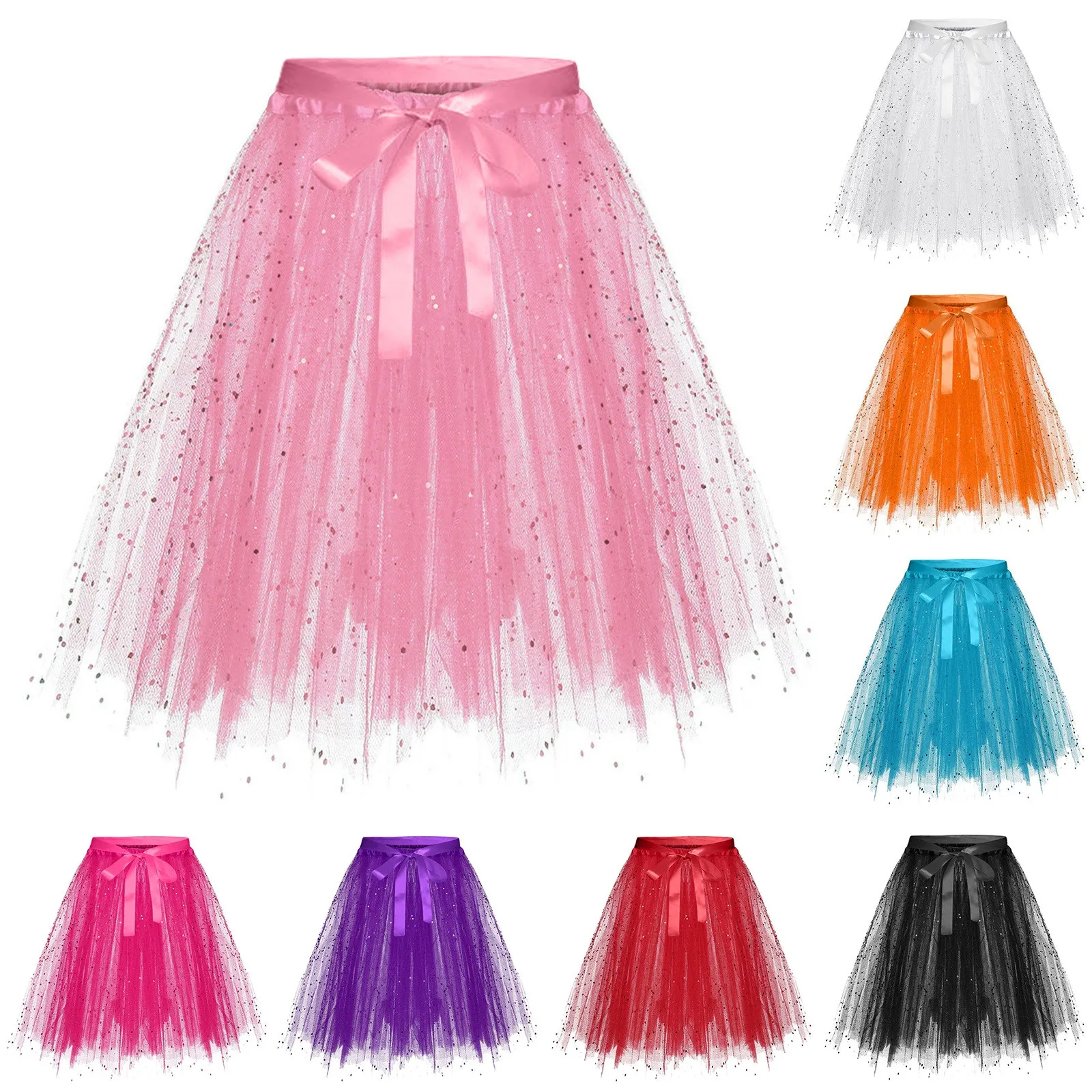 Women Adult Sequin Gauze Mesh Tutu Skirt Wedding Birthday Party Carnival Celebration Festival Decoration Tulle Dance Skirts