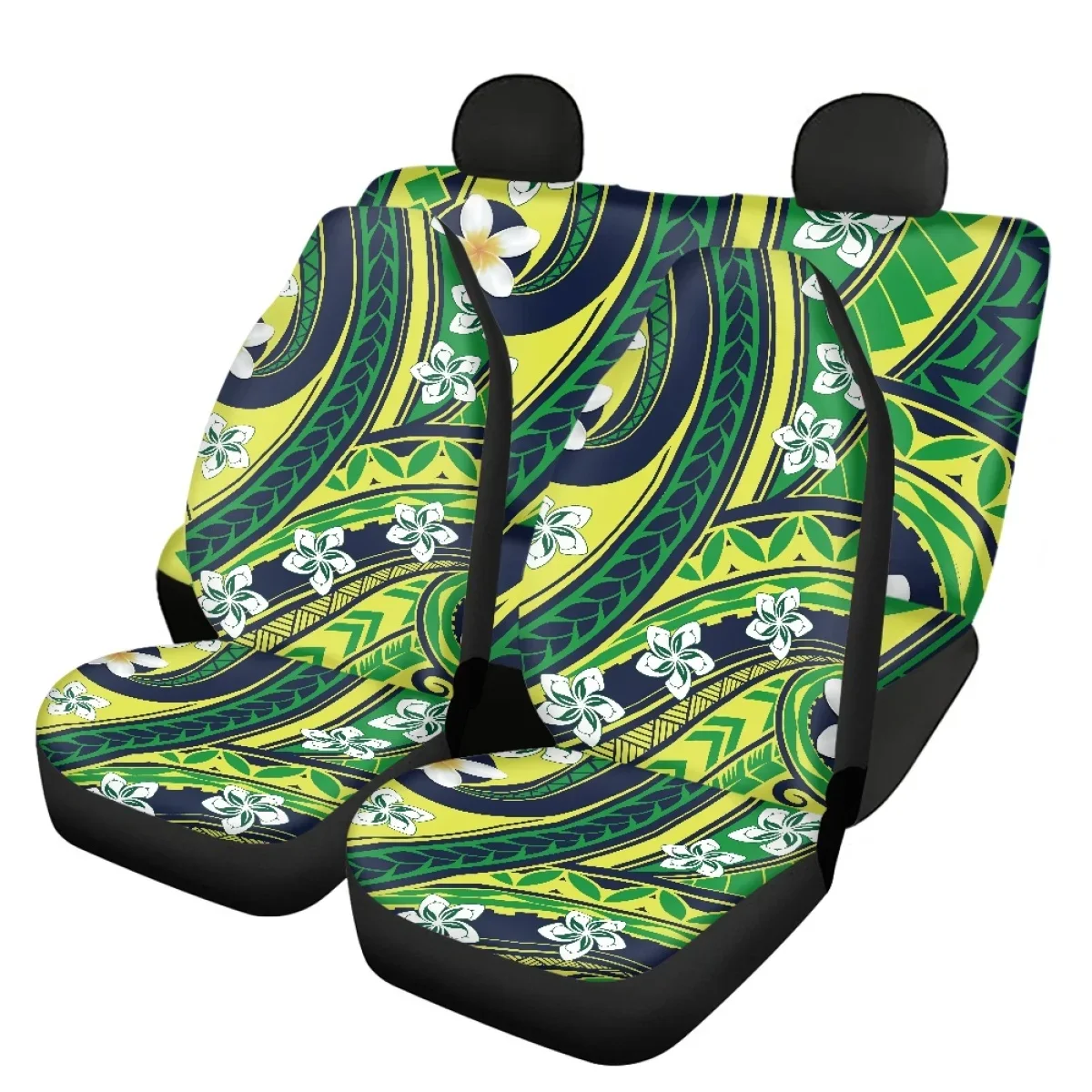 Polynesian Plumeria Green Front/Back Car Seat Covers Slip-Resistant General Truck and Sedan Seat Cover Auto Intorior Accessories