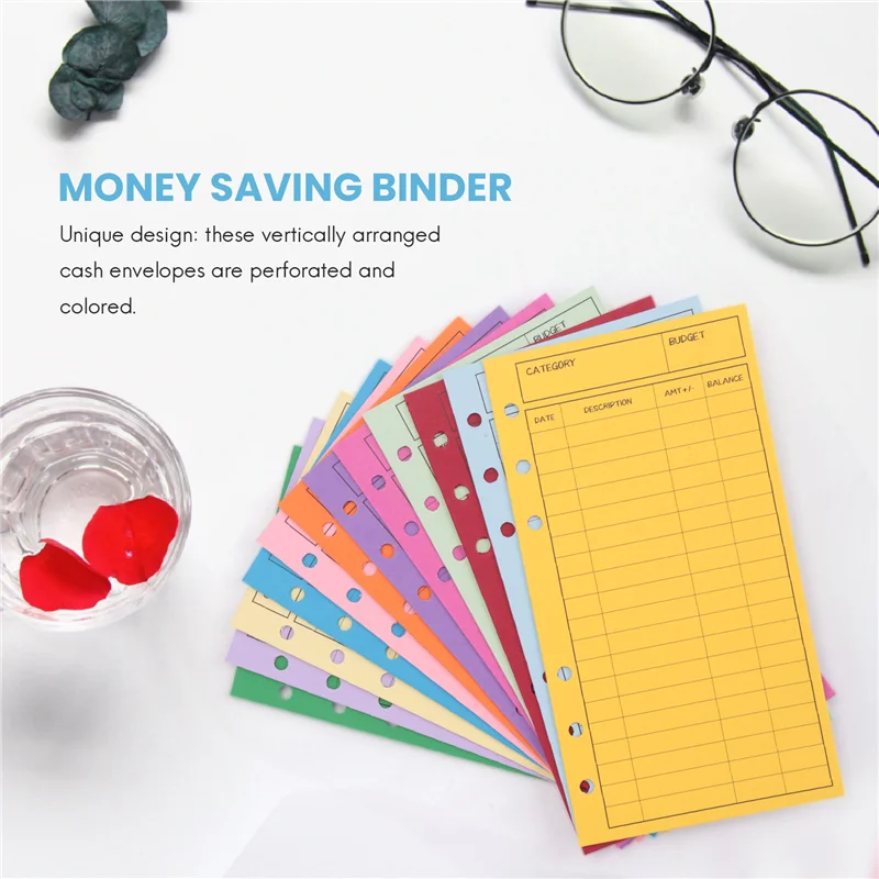 Practical-12 Budget Envelopes, Card Cash Envelope System, Save Money, Various Colors, Vertical Layout And Perforation