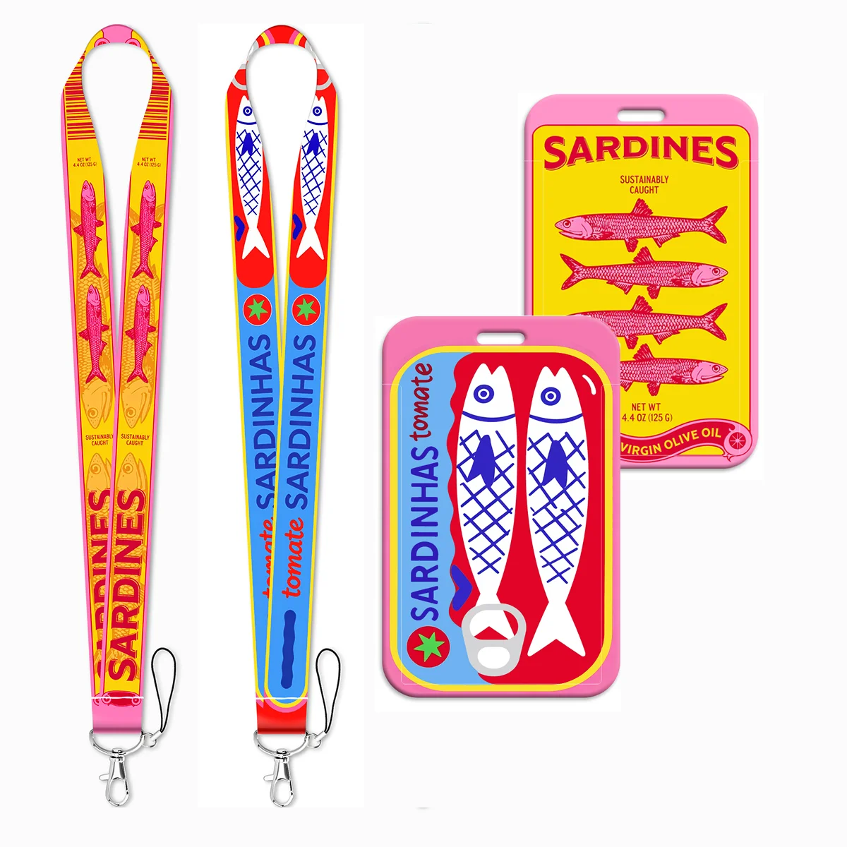 Cartoon Sardine Fish Pattern Lanyard Strap Neck Keychain Card Cover Badge Holder Mobile Phone Hang Rope Keyring Accessories Gift