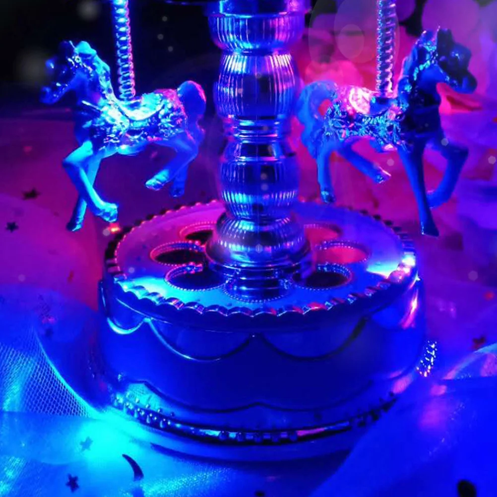 

2Pcs Rotating Horse Musical Box Desktop Ornament Luminous Carousel Melody Gift for Bedroom Living Room Cafe Shop Wedding Party