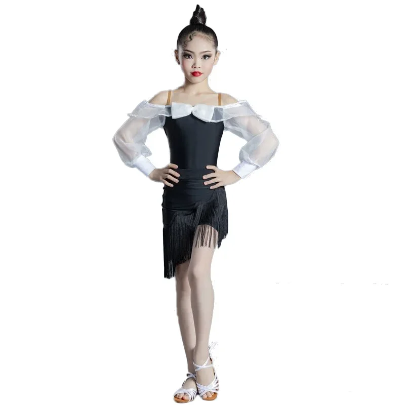 Tassel Salsa Tango Latin Dance Dress For Girls Children Competition Ballroom Dresses Samba Rumba Dance Costumes Kids