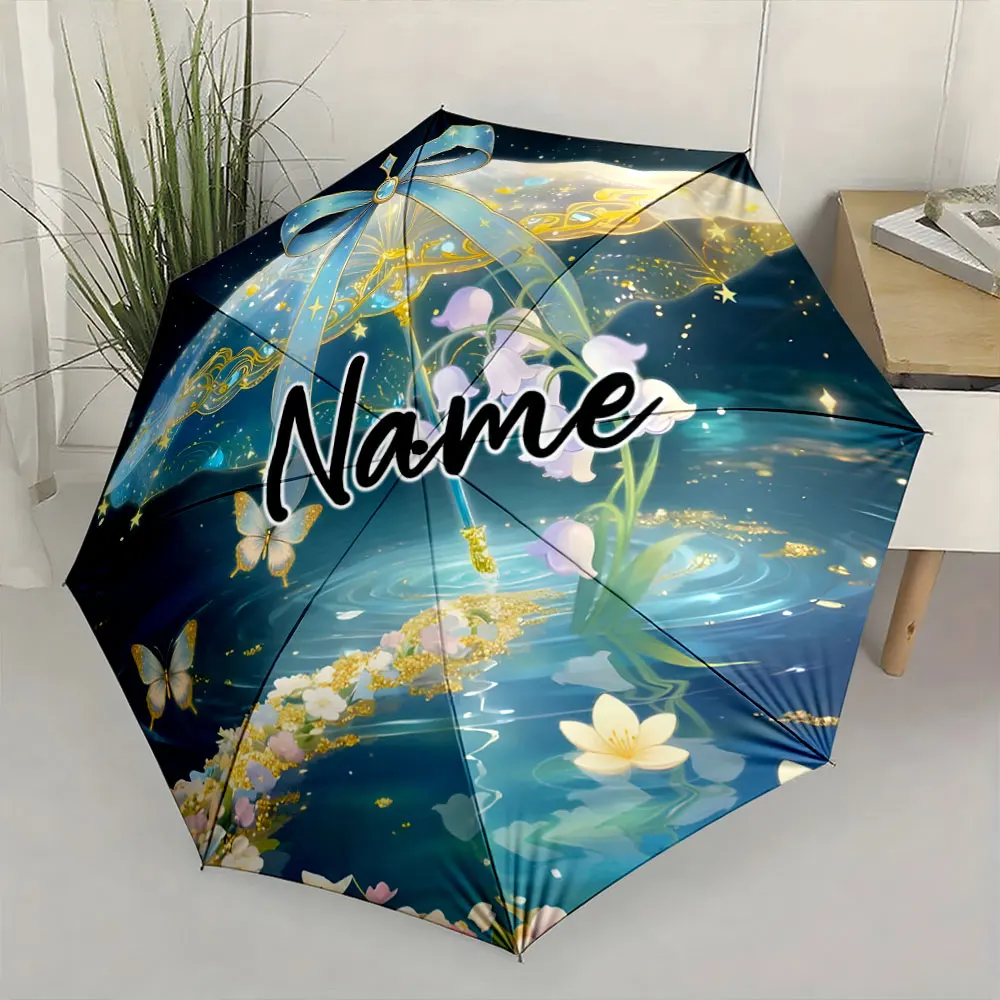 Custom Name Umbrella Elegant Fantasy Umbrella Design Print 8 Iron Ribs Folding Umbrella Auto-Open Fashion Sunshade