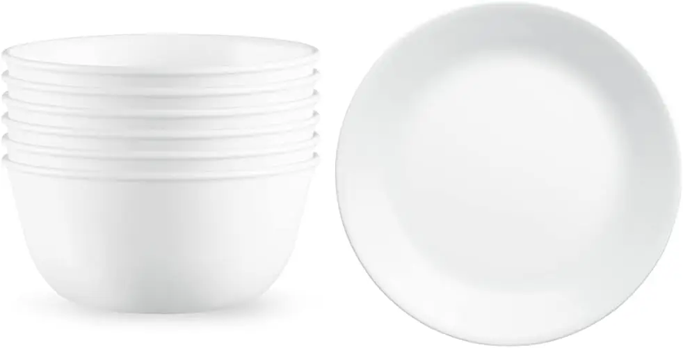 

Vitrelle 28-oz 6 Bowls & 4 10.25" Plates Chip Resistant Glass Dinnerware Set Winter Frost White