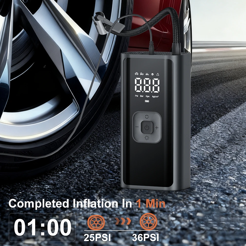 YIJU Portable Tire Air Compressor Inflator Rechargeable Electric Inflator For Car Bicycle Digital Football Ball Inflator Pump