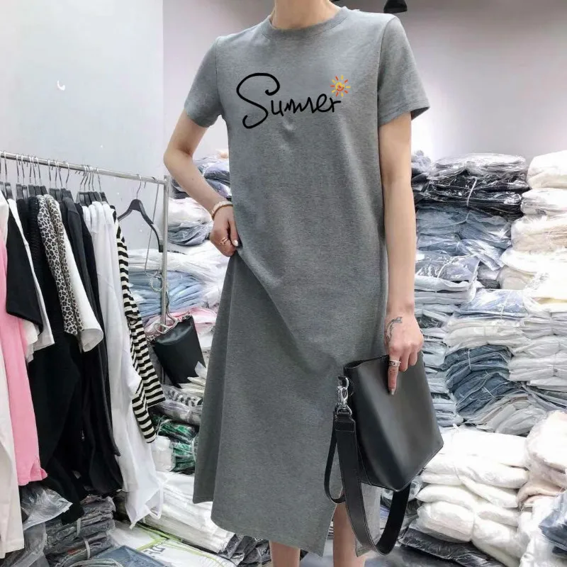 Oneimirry – robe en lettres pour femmes, couleur unie, t-shirt Simple, manches courtes, ample, col rond, décontracté, été, 2022