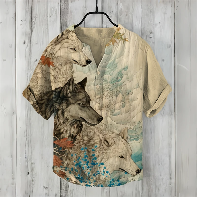 Spring and summer men\'s and women\'s shirts, fashionable shirts, casual fish pattern Hawaiian style printed shirts, linen tops