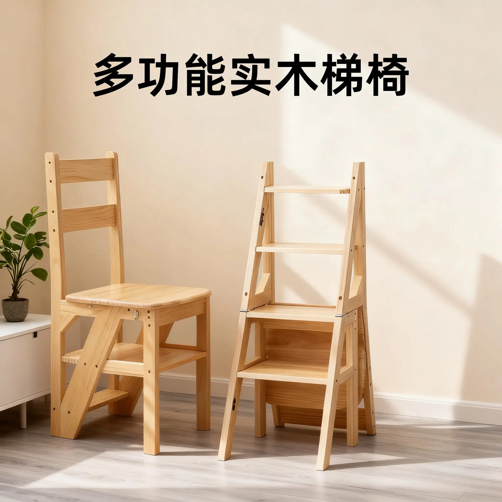 Solid wood folding ladder chair Household Ladder chair Dual-purpose multi-functional folding household simple step ladder
