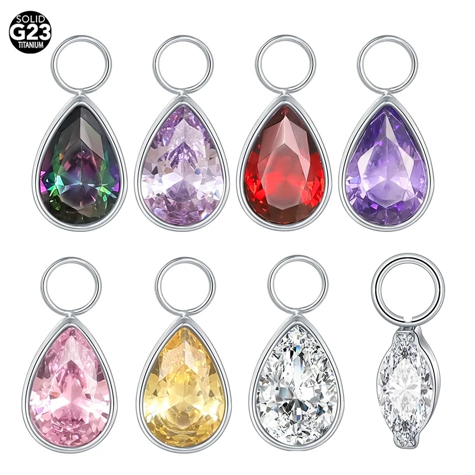 1pc Titanium Waterdrop Teardrop CZ Charm for Lobe Ear Piercing Belly Dangle Drop Hoop Earrings