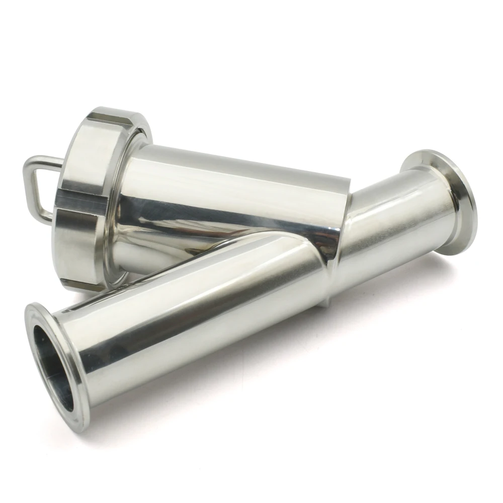 19mm-51mm SS304 Stainless Steel Pipeline Filter Tube Outer Diameter Three Clip 50.5 64mm Sanitary Grade Y-shaped Filter 100 Mesh