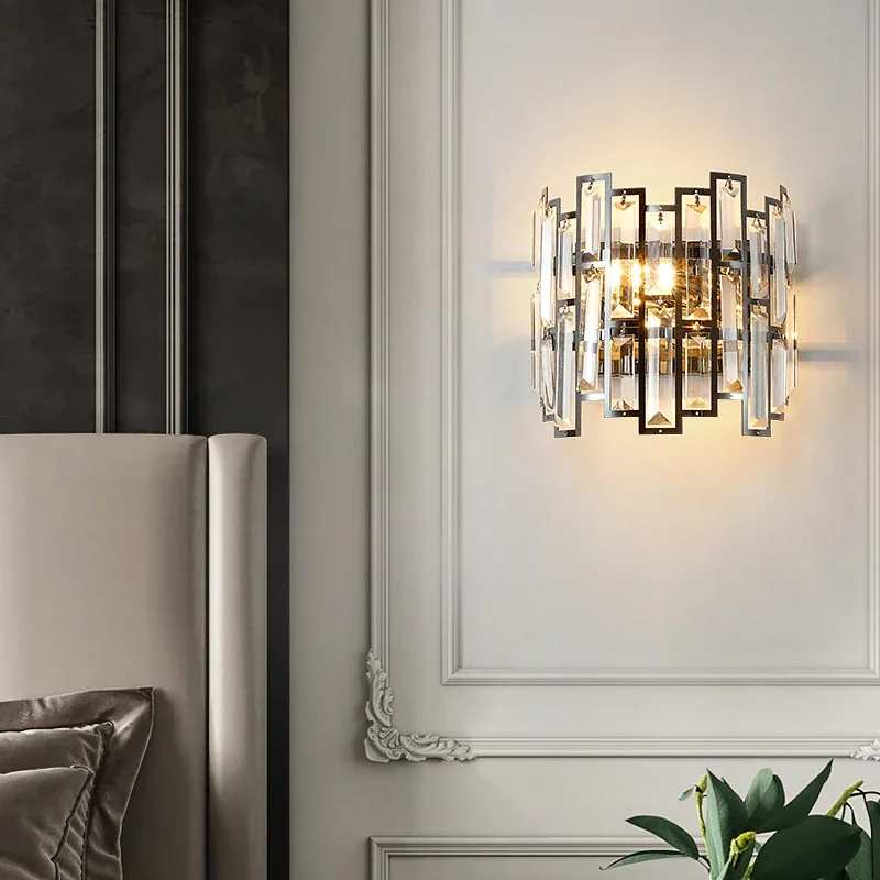 JMZM Nordic Creative Crystal Wall Light Black Simple  LED Sconce Lamp For Living Room Dining Bedroom Restroom Stair Indoor Light image 4