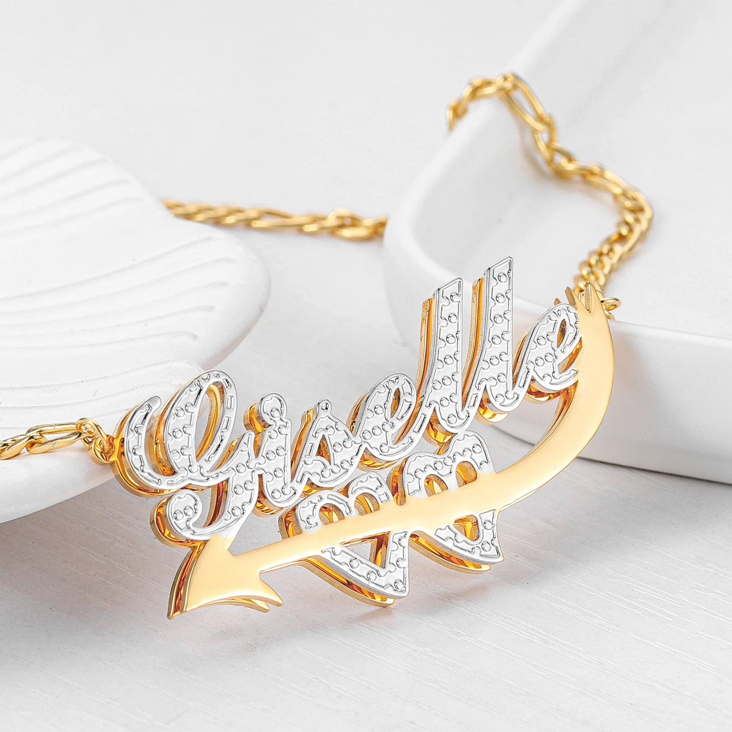 Customized Two Color Name Necklace Stainless Steel Nameplate Charm Personalized Name Necklace Couple Jewelry Valentine's Gift