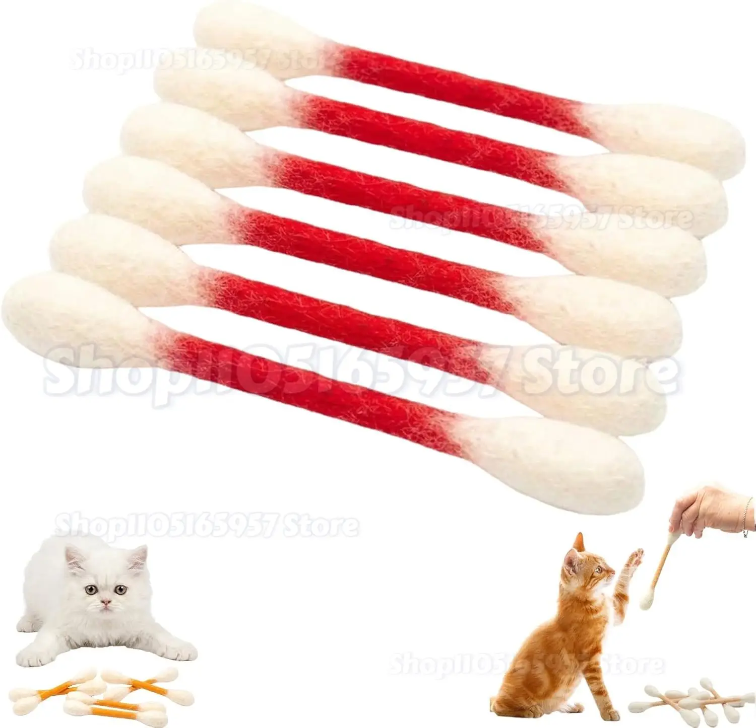

6Pk Cotton Swabs Cat Toys with Catnip,Durable Big Kitten Chew Dental Teething Ropes,Giant Interactive Felt Kitty Kicker Toy
