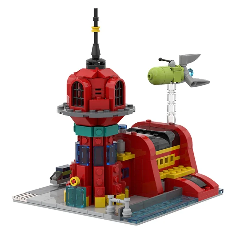 

MOC Space Anime Cartoon Futuramaed Micro Planet Express Buildings and ship Slurm Truck Mars Model Building Blocks Toys Gift