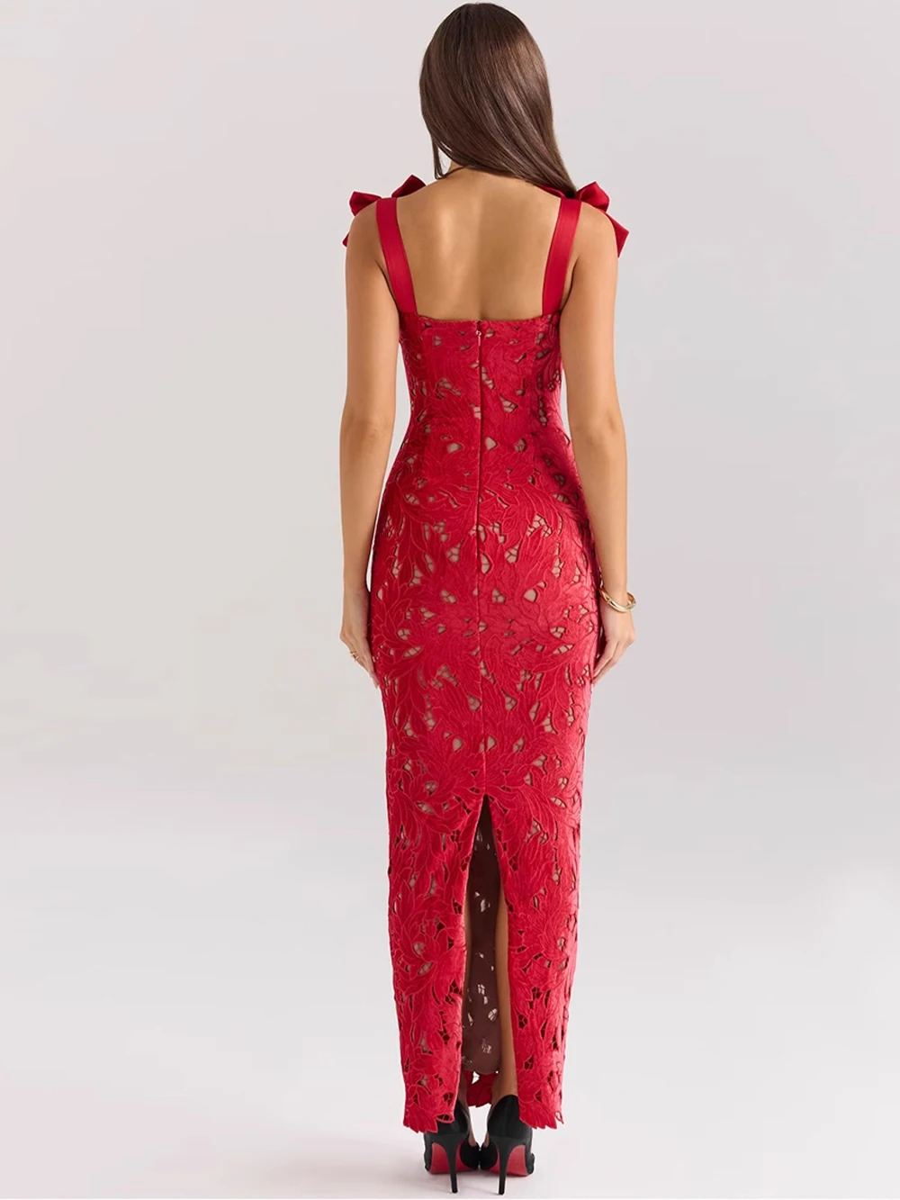 الأوروبية والأمريكية الأزياء مثير الدانتيل جوفاء مزاجه فراشة ضمادة التخسيس حقيبة الأرداف فستان طويل أثواب رسمية #6