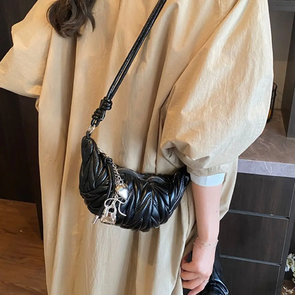 حقيبة كروس لطيفة حقيبة كتف كرواسون مع قلادة براون بو الزلابية حقيبة بلون صغير حزمة حقائب اليد نمط فاسق في الهواء الطلق #3