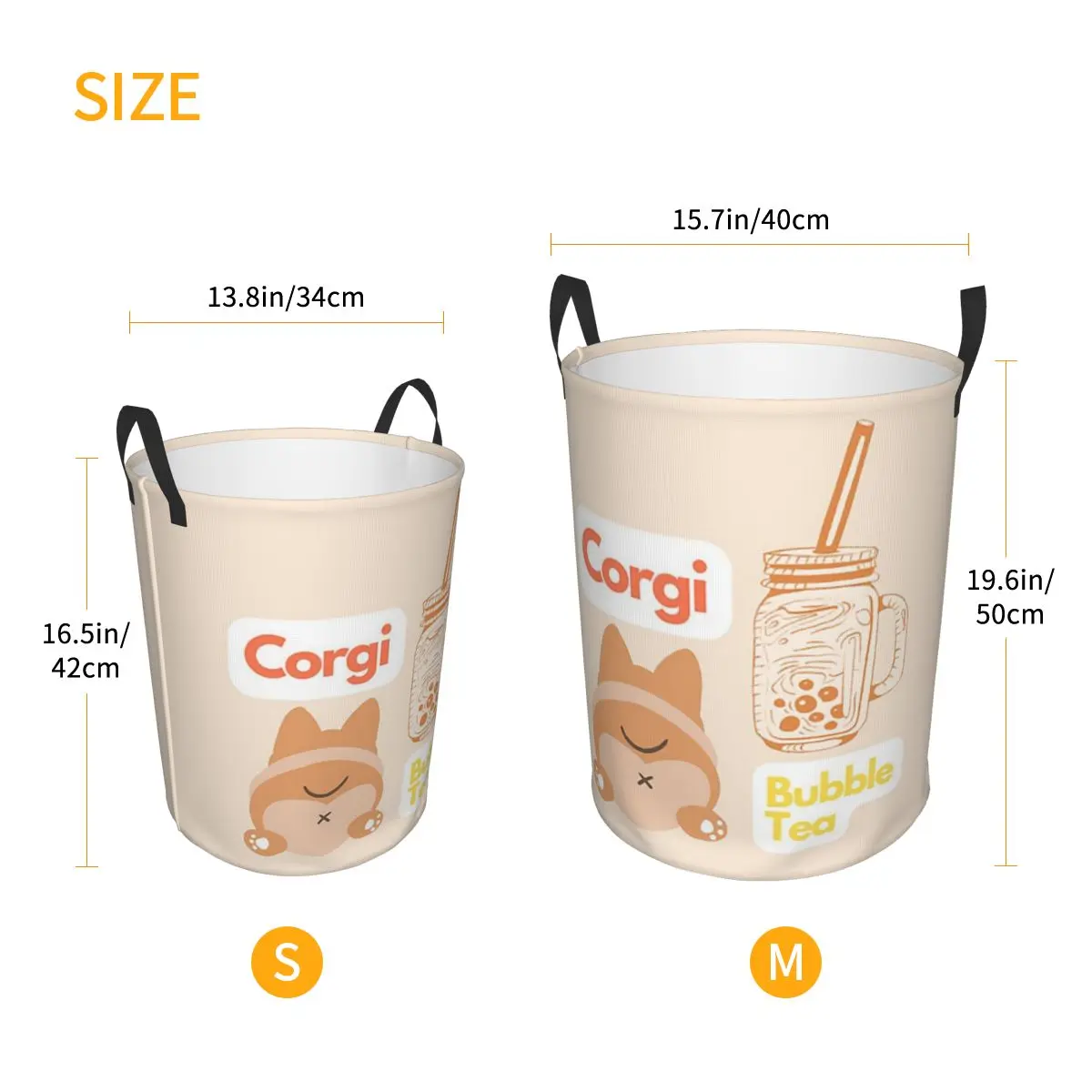 Corgi And Bubble Tea Foldable Laundry Baskets Dirty Clothes Home Organizer Large Waterproof Bucket For Home Kids