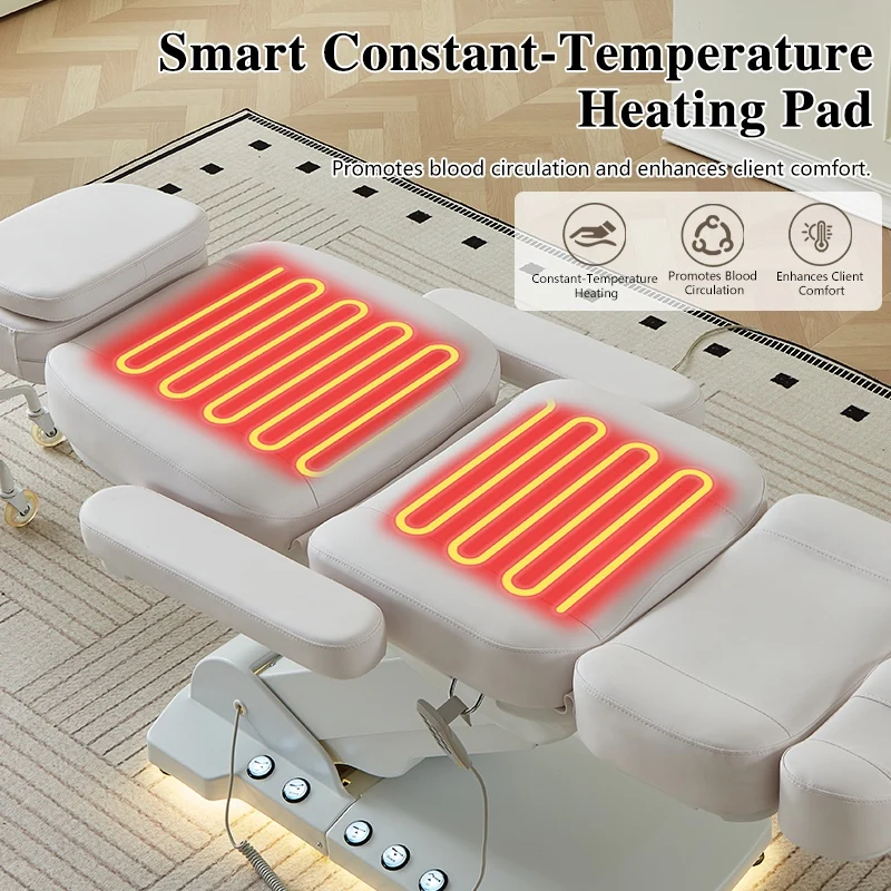 High End Luxury Electric Beauty Bed for Intimate Care Featuring 4 Motors Heating Function Foot and Remote Controls LED Lighting