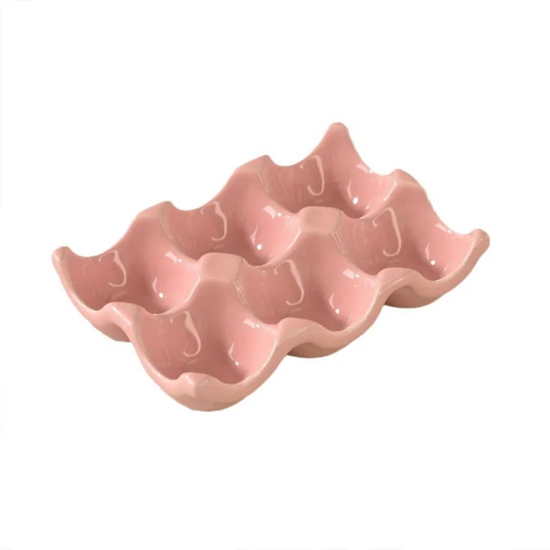 Creative 6 Lattice Ceramic Egg Holder Modern Simple Solid Color Eggs Storage Tray Restaurant Household Kitchen Items Trays