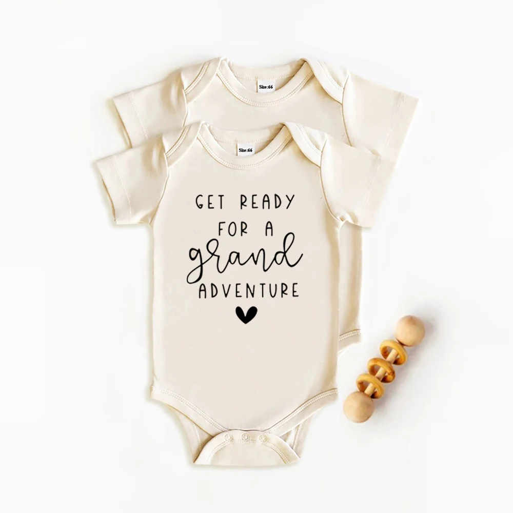 

0-24M Cotton Baby Rompers Summer Get Ready for a grand Adventure Printed Short Sleeve Bodysuit Newborn Long Sleeve Playsuit