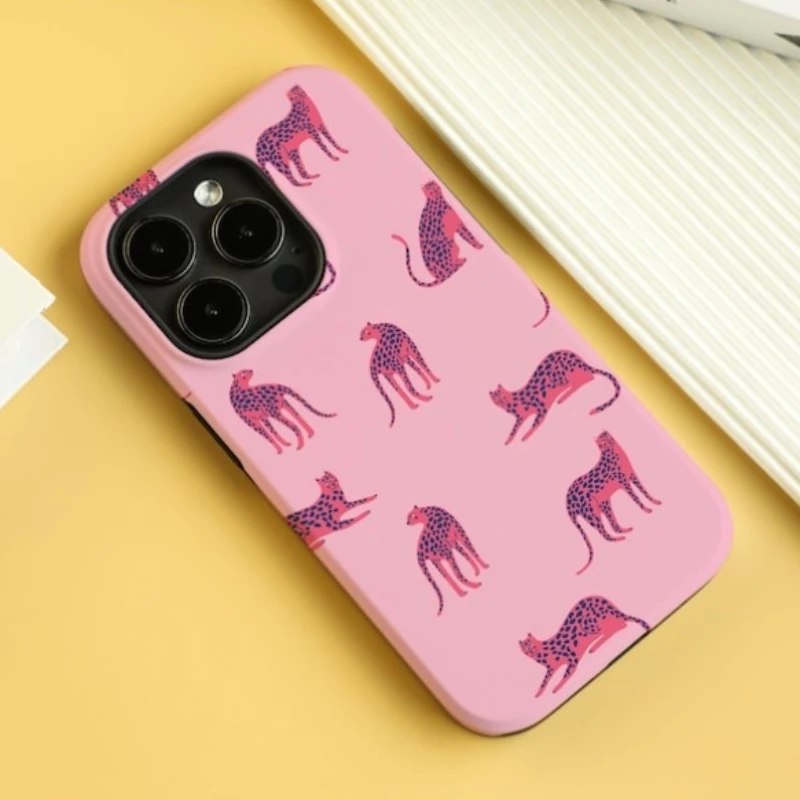 

Магнитный чехол для телефона IPHONE 17, 16, 15, 14, 13, 12, 11, 16e Air PRO Plus, розовый, с леопардовым принтом, жесткий акриловый противоударный чехол