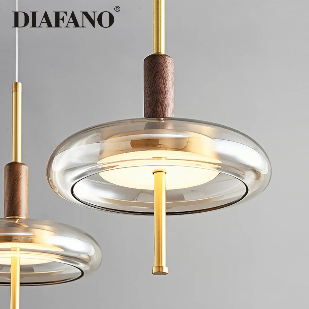 Nordic Modern LED Pendant Lamp Walnut Island Platform Aisle Bar Living Room Light Bedside Single head Disc Decor Pendant Lights