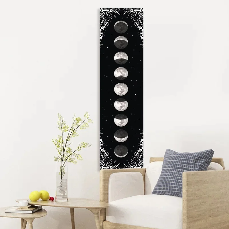 VIKAMA Moon Cycle Wall Tapestry Celestial Lunar Phase Bare Branch Pattern Large Fabric Wall Blanket for Indoor Room Decor