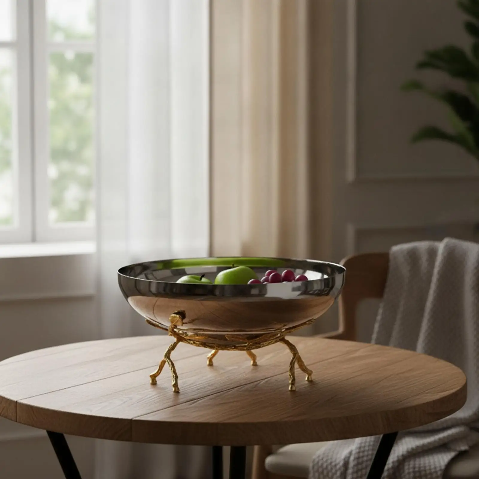 Decorative Bowl with Stand Stainless Steel Serving Dish with Stand Polished for Dining Table, Entryway Console