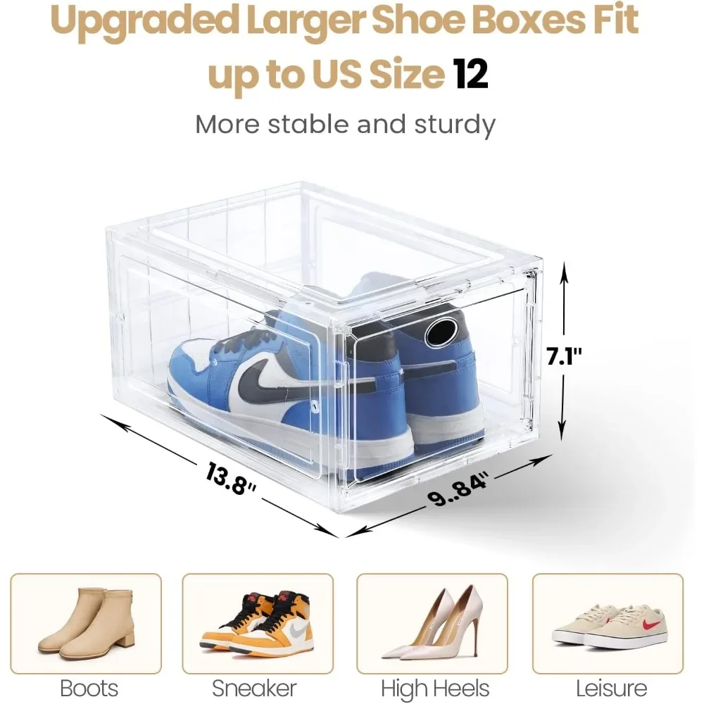 12-pack Shoe Box Stackable, Transparent Magnetic Door, Multifunctional Sneaker Storage, Can Accommodate US Size 12