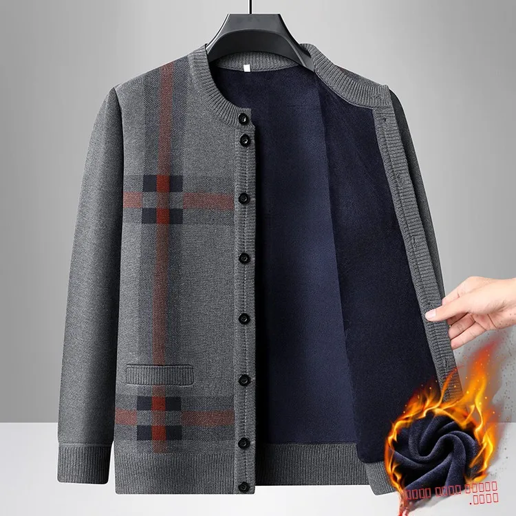 

Мужской вязаный кардиган Thiened Fce на пуговицах для мужчин среднего и старшего возраста, теплая верхняя одежда для осени и зимы