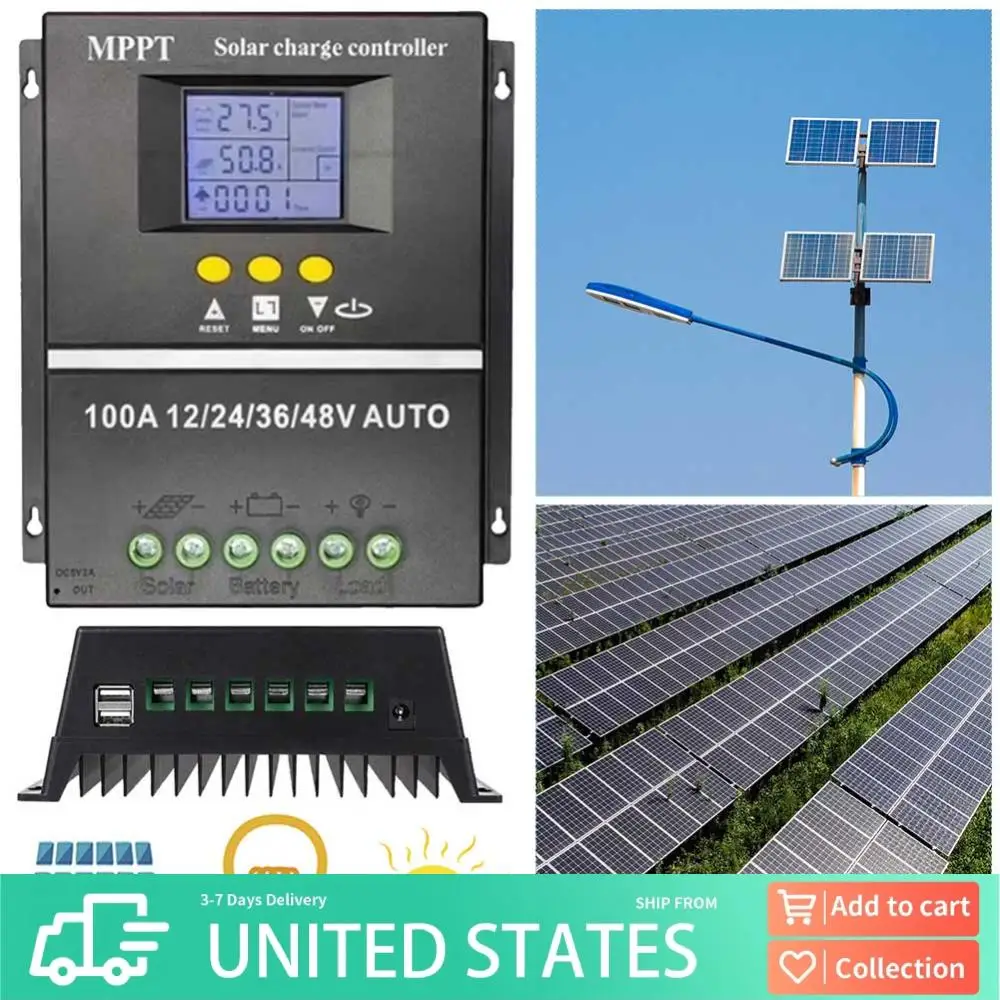

Контроллер заряда солнечных батарей MPPT 100A, интеллектуальный регулятор с ЖК-дисплеем для солнечных панелей, 12В/24В/36В/48В