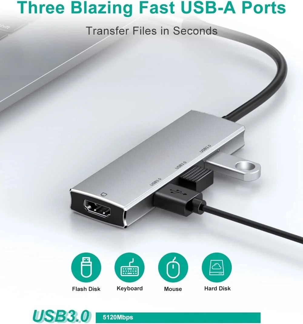 5 قطعة 4K لمحول HDMI USB C Hub 4in1 Type C Hub 3.0 منافذ USB متوافقة مع ماك بوك/Air IPad Pro/الهواء/البخار سبائك الألومنيوم Compu #4