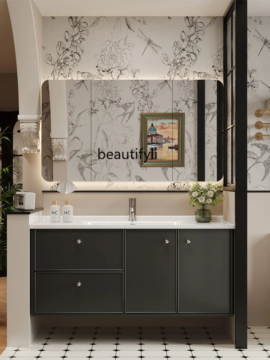 Smart French Bathroom Cabinet Black Washstand Bathroom Cabinet Oak Wash Basin Basin Cabinet Combination