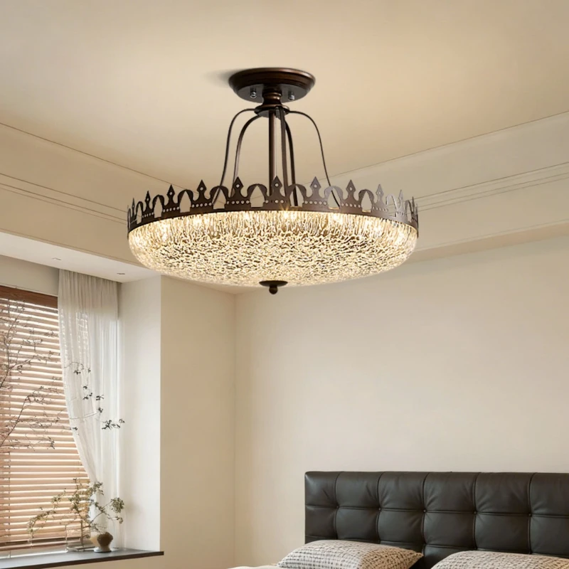 Retro Affordable Luxury Ceiling Light Villa Living Room Study Advanced Openwork Pattern Three-color Adjustable Rotundity Lamp