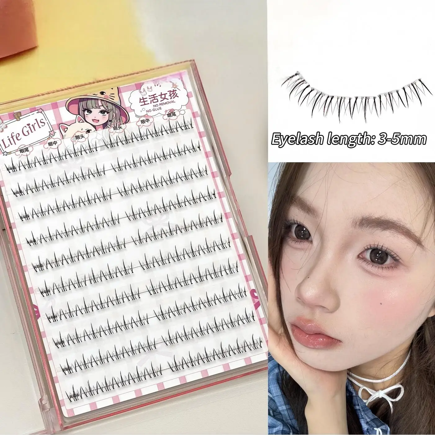 Life Girls – cils inférieurs légers sans colle, boucles naturelles, auto-adhésifs, avec tiges fines transparentes, pour une Application facile