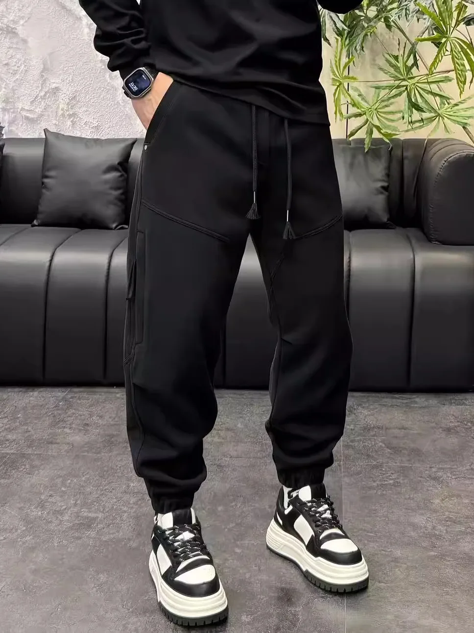 

Men's Casual Fce Lined Thiened Autumn Winter Leisure Pants Side Zipper Loose Fit Faionable Cotton Polyester Blend