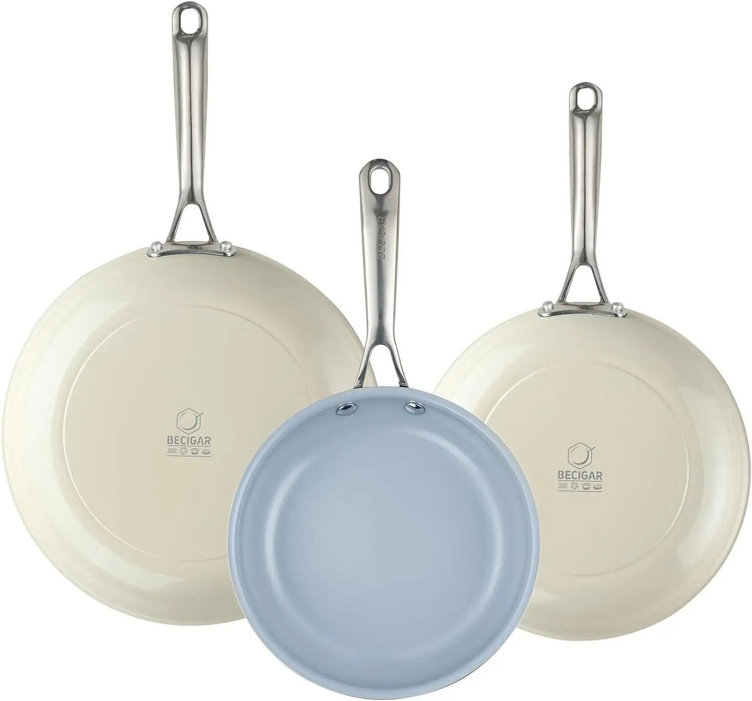 

Ceramic Skillet Set with Stainless Steel Handle The Perfect Kitchen Combination for Steak Cooking and Non-Stick Cooking